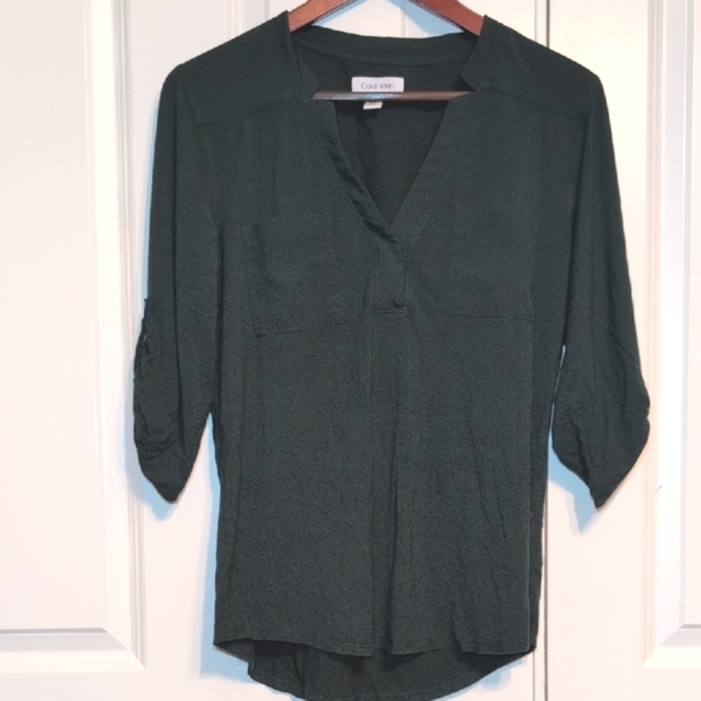 Calvin Klein Green Rolled Sleeve Blouse